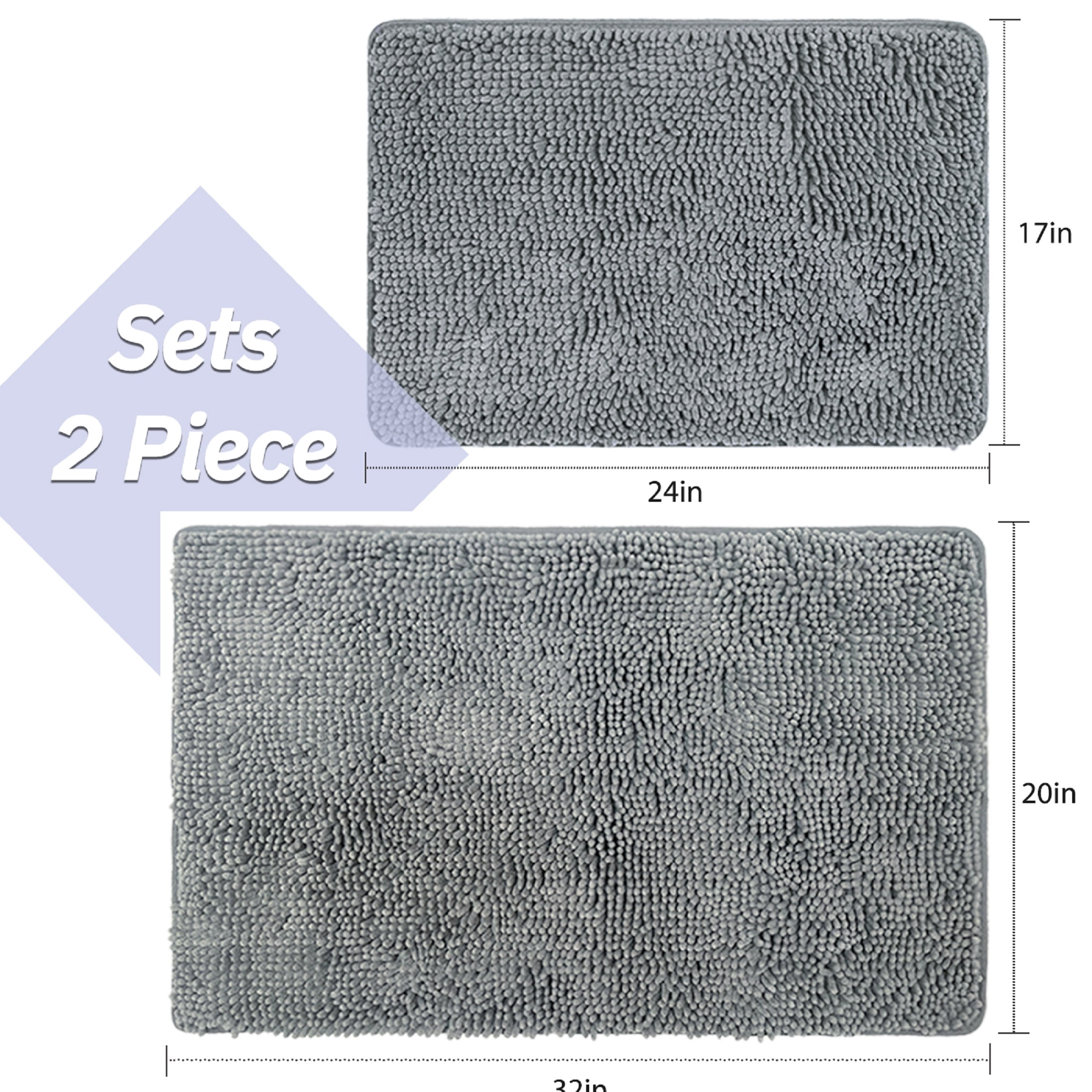 Niubya Bathroom Rug, Contour Toilet Bath Rugs, Non-Slip Floor Mat With Rubber BackingMachine Wash and Dry, 24x17, Gray