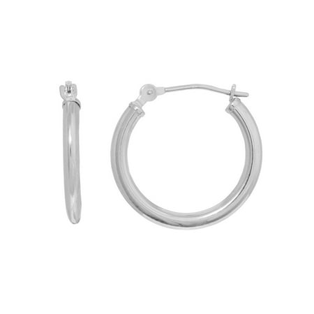14K Real White Gold Tubular Hoop 2mm x 12mm Round Earrings Small