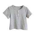 thumbnail image 1 of Zpanxa T-Shirts pour Filles Couleur Unie à Boutons Col Rond Manches Courtes Décontracté Haut en Coton Stylé 6 Ans, 1 of 7