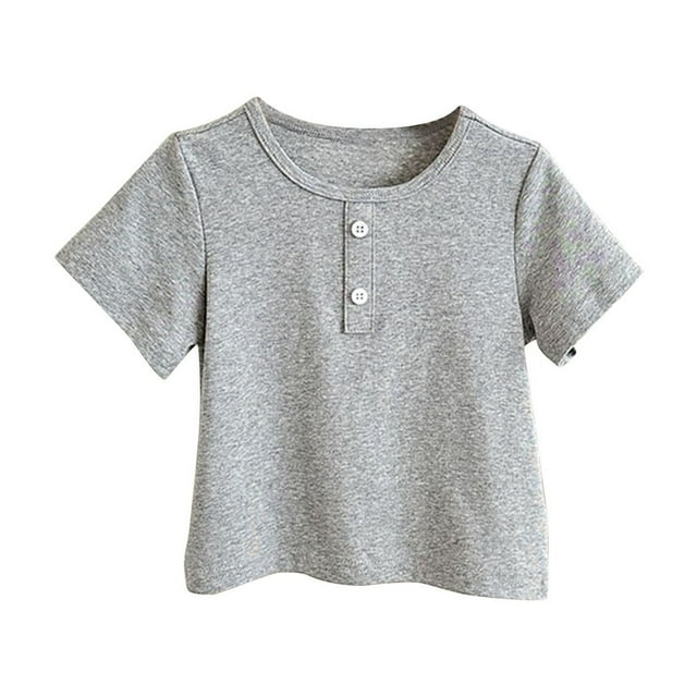 fatyb T-Shirts à Manches Courtes pour Garçons Filles Col Rond Coton T-Shirts à Boutons Été Unis Enfants Hauts Doux