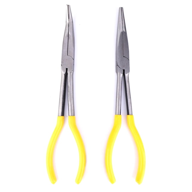 Alicates de punta larga de 11 pulgadas, herramienta manual de equipo de taller de flexión de acero al carbono de 45 grados, 2 uds.