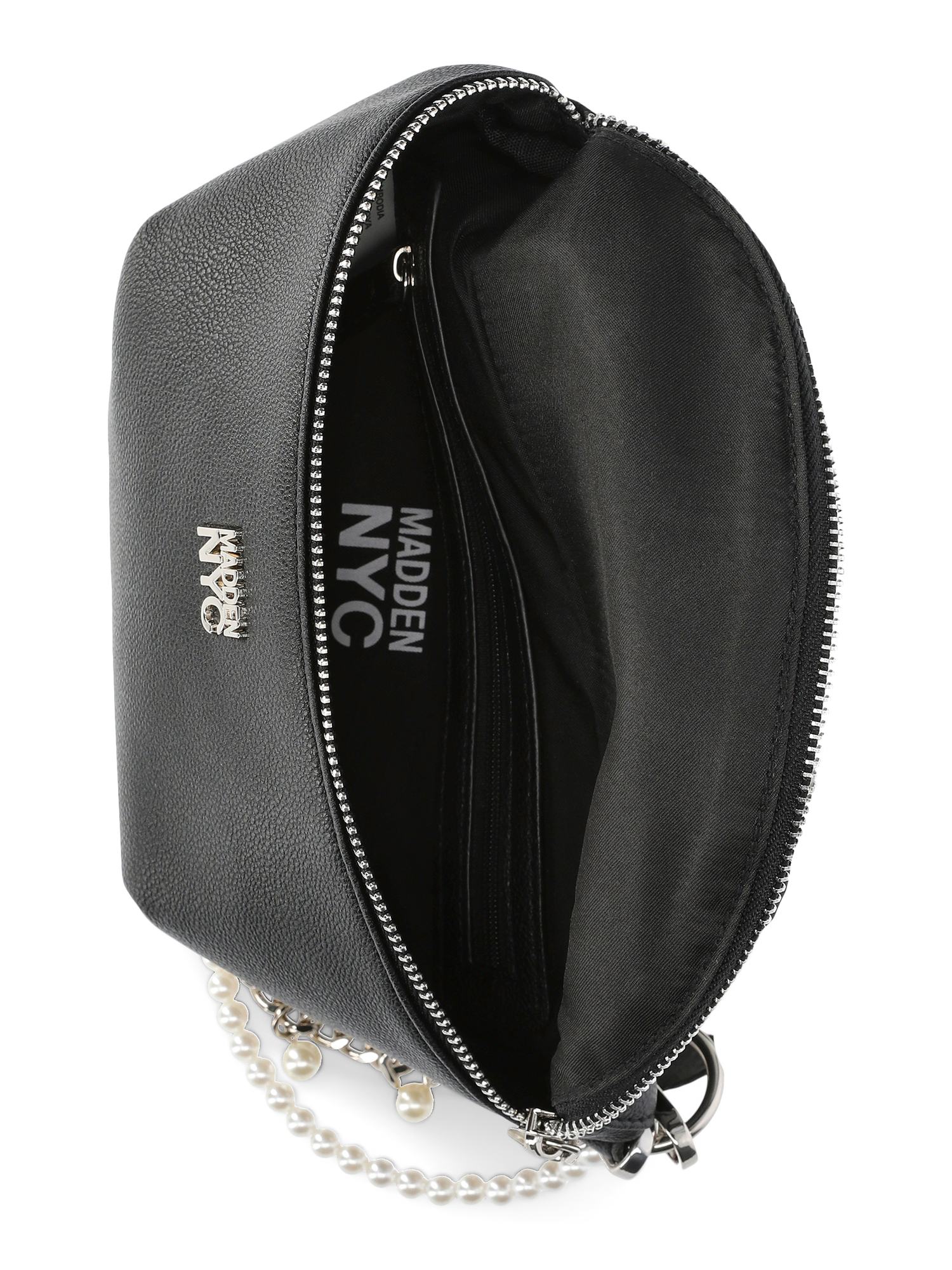 Madden NYC Women's Faux Pearl and Chain Fannypack, Black