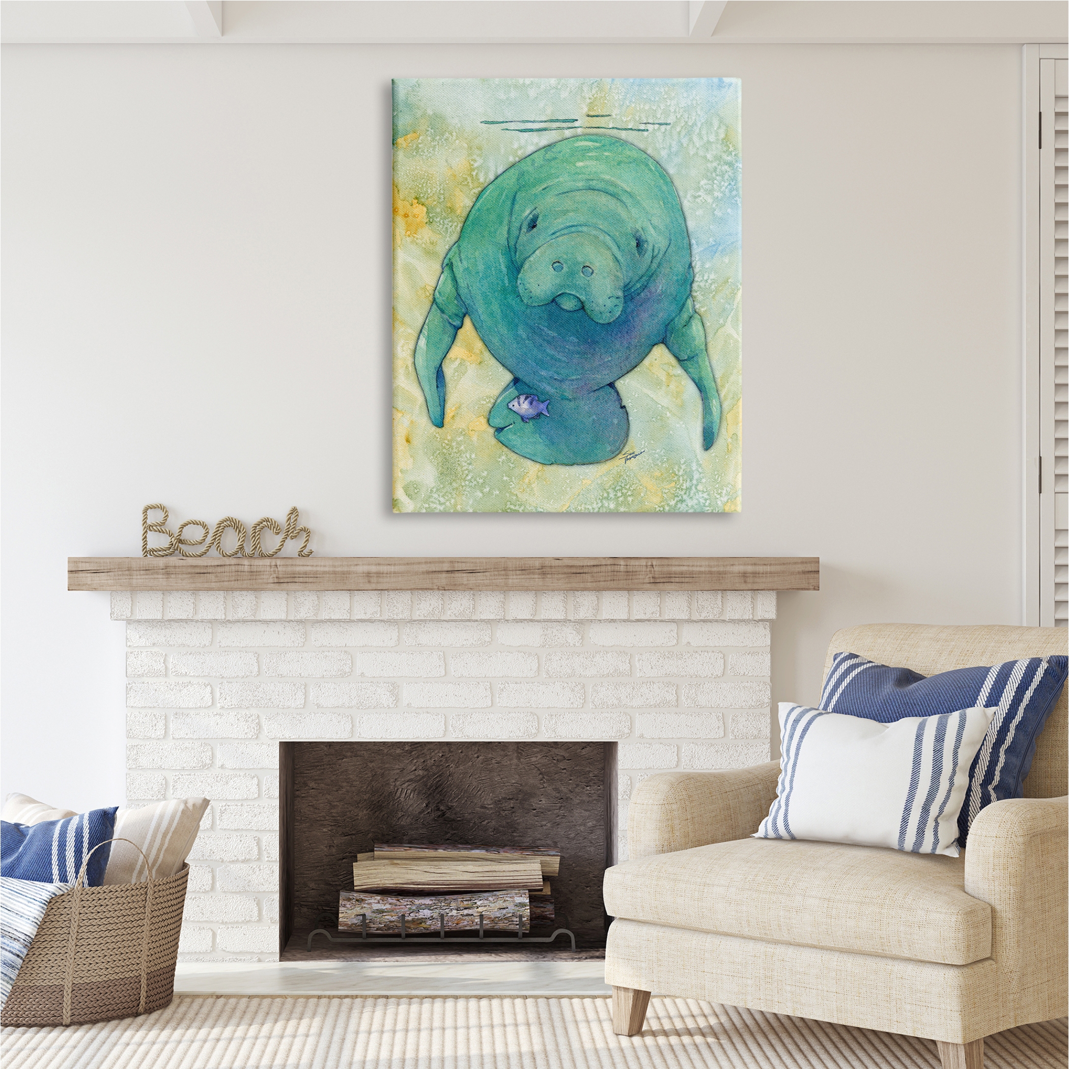 Stupell Industries Green Manatee Underwater Animals & Insects Painting Gallery Wrapped Canvas Print Wall Art, 36 x 48