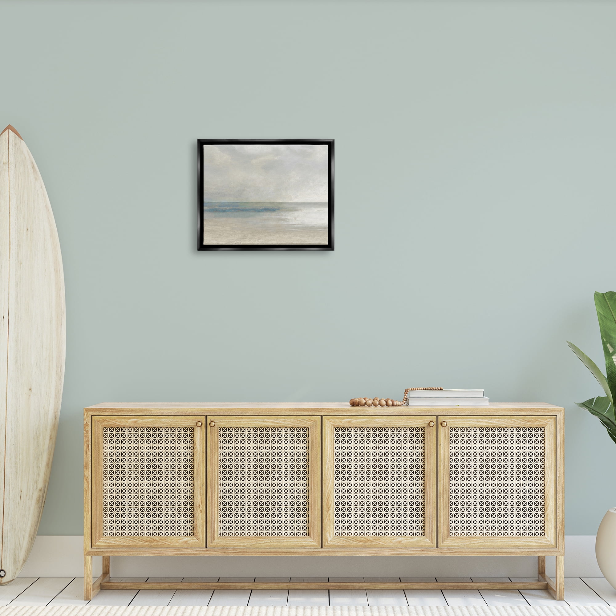 Stupell Abstract Beach Horizon Landscape Landscape Painting Black Floater Framed Art Print Wall Art