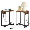 thumbnail image 4 of Oumilen Adult Modern Nightstands Narrow Side Table End Table with USB Ports and Outlets, Rustic Brown, Set of 2, 4 of 7