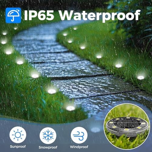 Peasur 24 Pack Solar Ground Lights Outdoor (Cool White), Solar Disc Lights, Solar Ground Lights Outdoor Waterproof