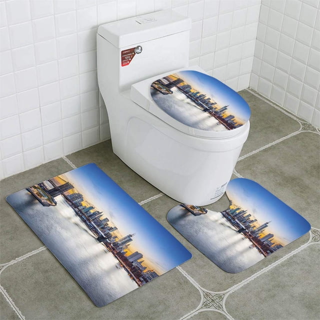 ABPHQTO Nueva York Juego de alfombras de baño de 3 piezas Alfombra de baño Alfombra de contorno y tapa de inodoro ABPHQTO Cont-CHAPPLE-32386