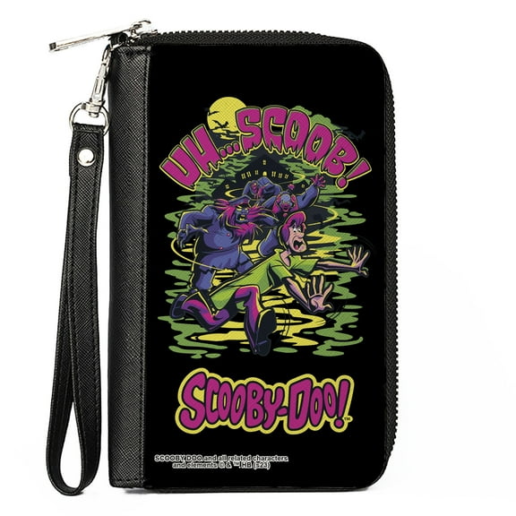 Scooby Doo Wallet, Zip Around, Scooby-Doo Monsters Chasing Shaggy UH SCOOB! Pose Black/Multi Color, Vegan Leather