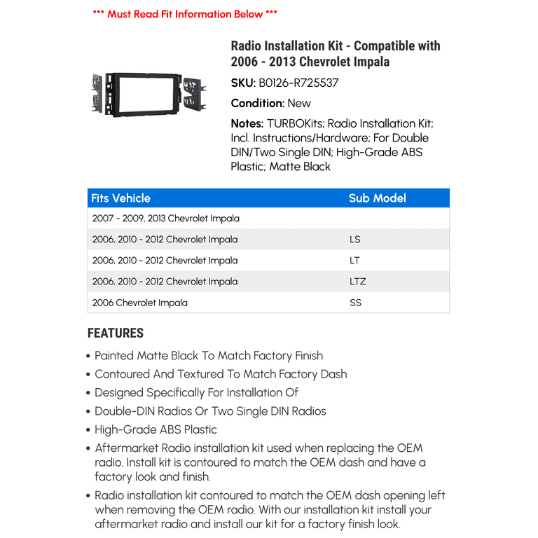 2012 chevy impala dash kit deals