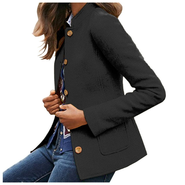 Ladies Workoffice Blazer Solid Color Fitted Suit Mid Length Leisure Outwear Lapel Notched Elegant Cardigan Button Down Fashion Jacket Single Breasted Blouse