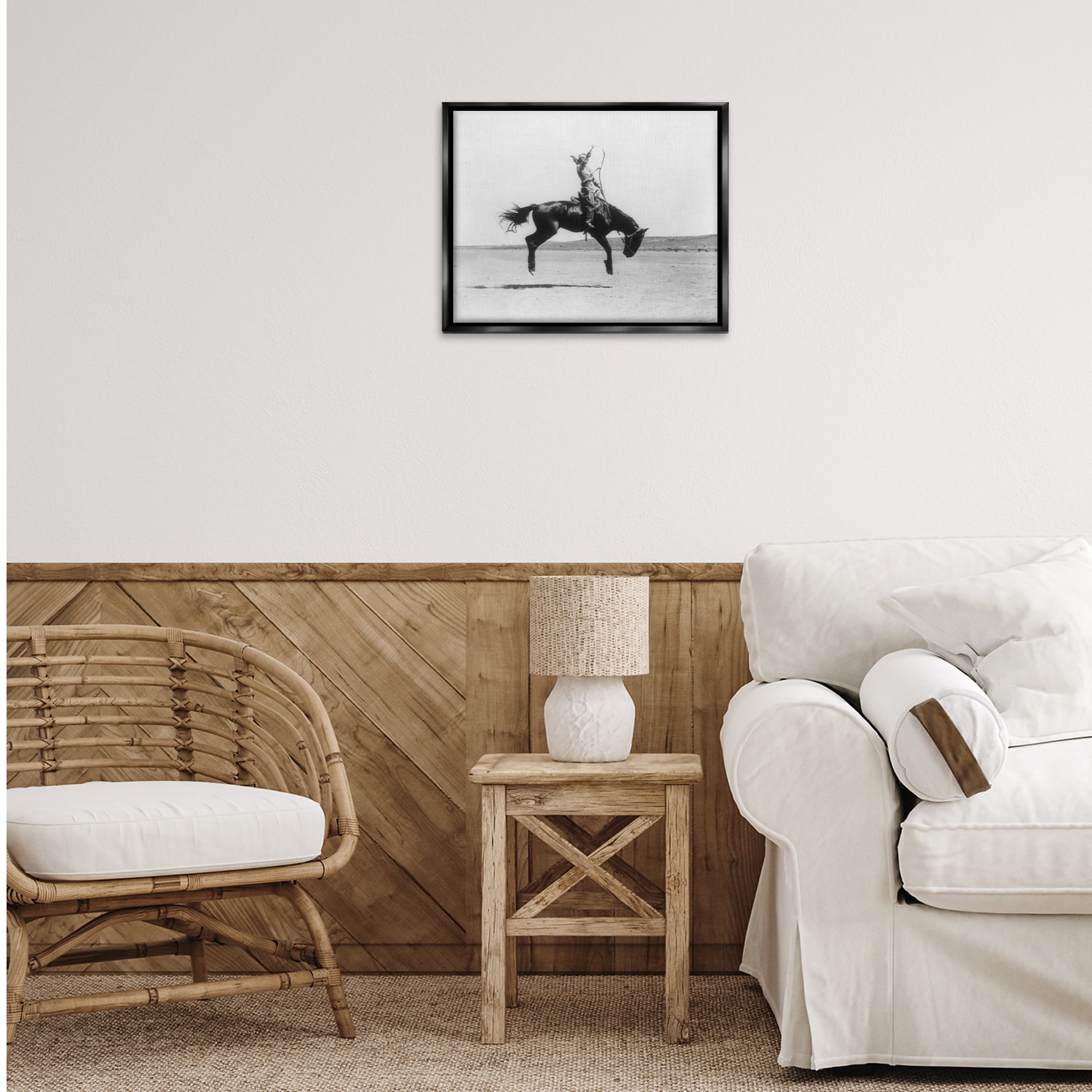 Stupell Industries Galloping Rodeo Cowgirl Animals Photography Black Floater Framed Canvas Art Print Wall Art, 21 x 17