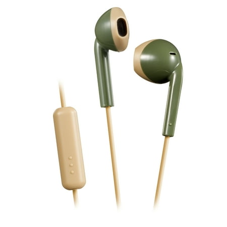 UPC: 0046838079320 | JVC Khaki and Beige Sweat and Splash Proof Retro Earbuds with Microphone and Remote HAF19MGC