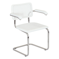Breuer Chair Company Marcel Breuer B64 Cesca Cane Cantilever Armchair Arm Chair w/ Chrome Steel Frame White Wood & White Cane (Made in Italy) by Furnish Theory