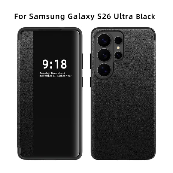 TECH CIRCLE for Samsung Galaxy S26 Ultra PU Leather TPU Phone Case Slim Smart Window View 360 Degree Full Body Shockproof Rugged Anti-Scratch Protective Flip Folio Cover,Black