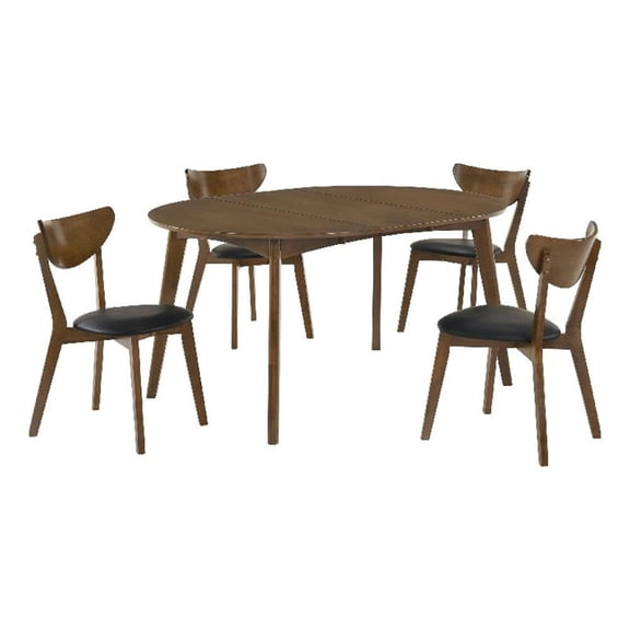 Josy Extendable Dining Table n 4 Chair Set- Brown Black Faux Leather