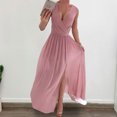 thumbnail image 6 of Quixlent Women Evening Dress V Neck Sleeveless Pleated Split Hem Slim Waist Floor Length Solid Color Wedding Cocktail Party Prom Maxi Dress, 6 of 8