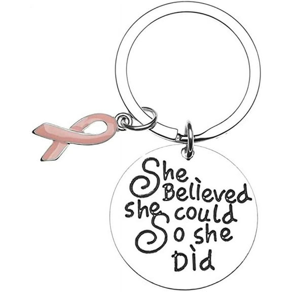 Breast Cancer Pink Ribbon Keychain, She Believed She Could So She Did Keychain for Women. Cancer Awareness, Cancer Survivor Gift