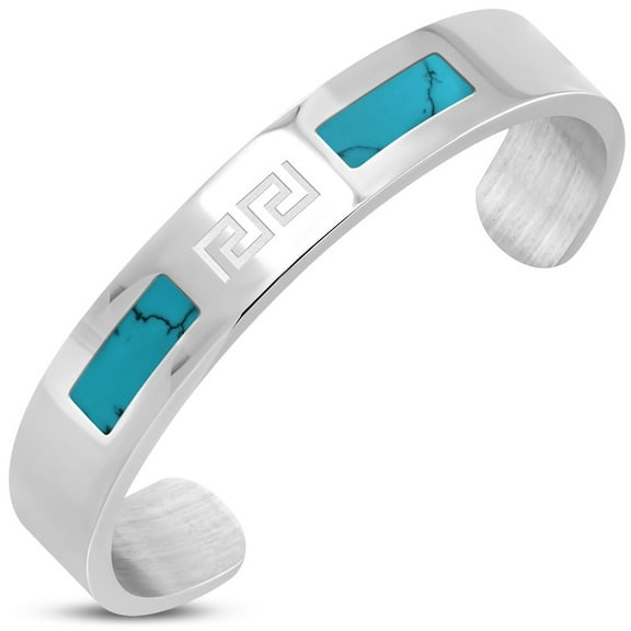 Stainless Steel Silver-Tone Simulated Turquoise Open-End Cuff Bracelet, 8.5"