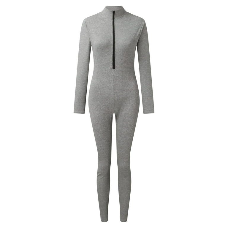 Aayomet Dressy Jumpsuits For Women Women's Zipper V Neck Long Sleeve  Jumpsuit Rompers Bodysuit Catsuit Sport Jumpsuit,A S