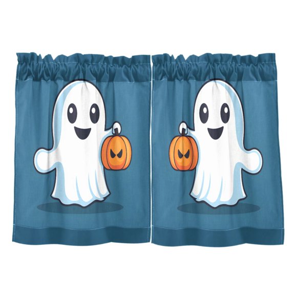 Rideaux de Cuisine Fantôme Halloween Ensemble 27x24 Pouces 2 Panneaux Semi-Transparents Filtrant la Lumière Protection UV
