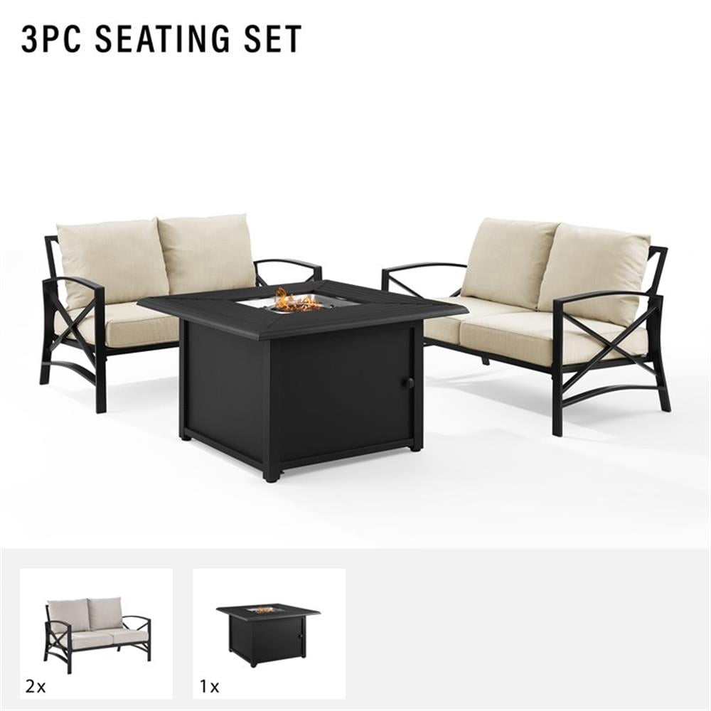 Crosley Furniture Kaplan Oil Rubbed Bronze/Oatmeal 3 Piece Outdoor Conversation Set with Fire Table