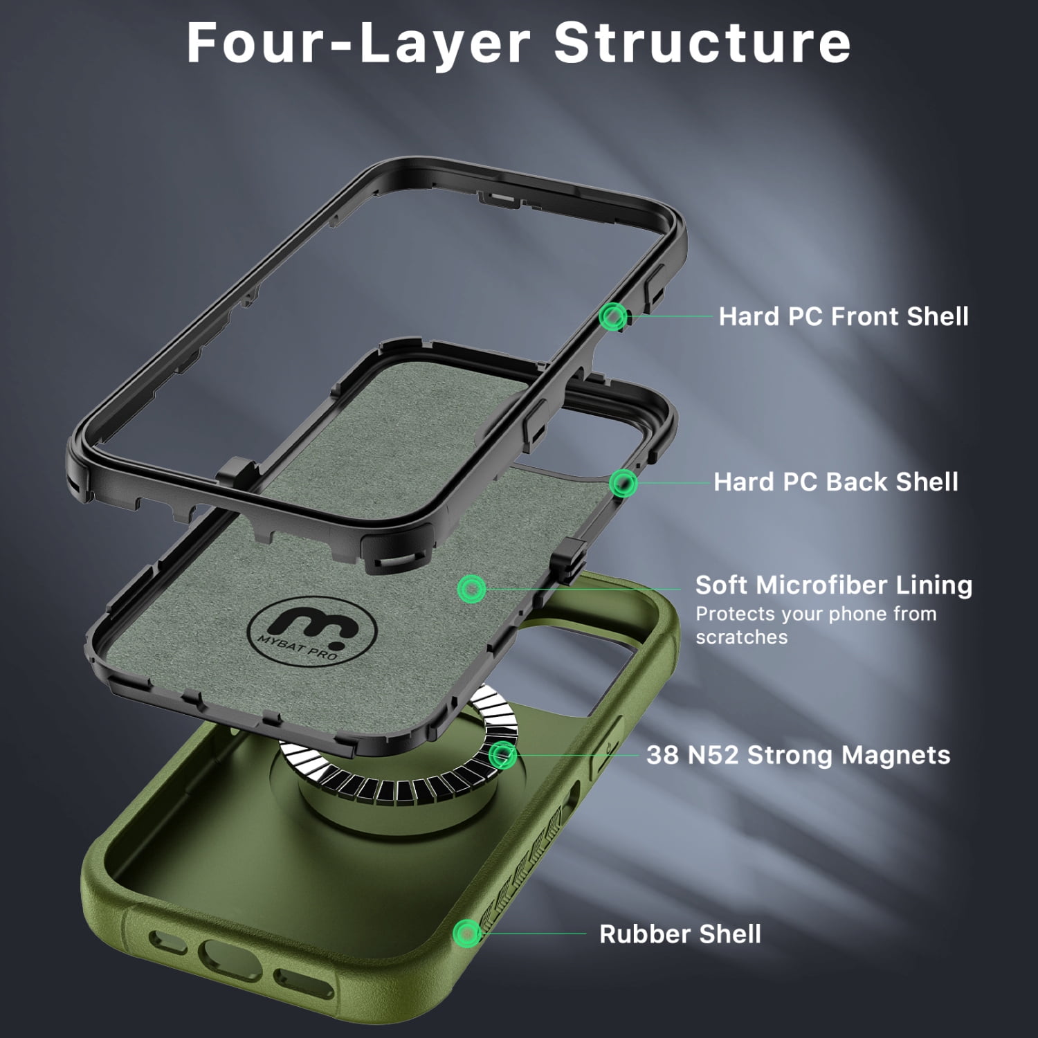 MyBat Pro Maverick Series Case with Holster and Tempered Glass for Apple iPhone 15 Pro (6.1) - Army Green