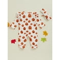 thumbnail image 6 of Baby Toddler Girls Halloween Jumpsuit 0 3 6 12 Months Long Sleeve Pumpkin/Cola Cup Print Romper with Headband, 6 of 9