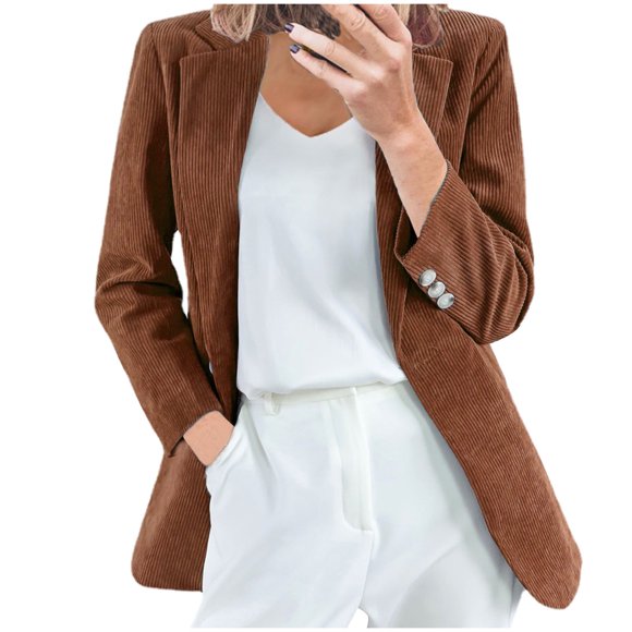 Yuyuzo Womens Corduroy Blazers Long Sleeve Suit Jackets Lapel Casual Work Office Cardigan Coat