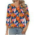 thumbnail image 2 of T Shirts for Women 3/4 Sleeve V-neck Floral Print Casual T-shirt Blue XL, 2 of 6
