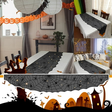 

decorative banner 18*96Inch Lighted Table Runner Black Tablecloth Polyester Lace Table Runner For Dinner Table Decorations