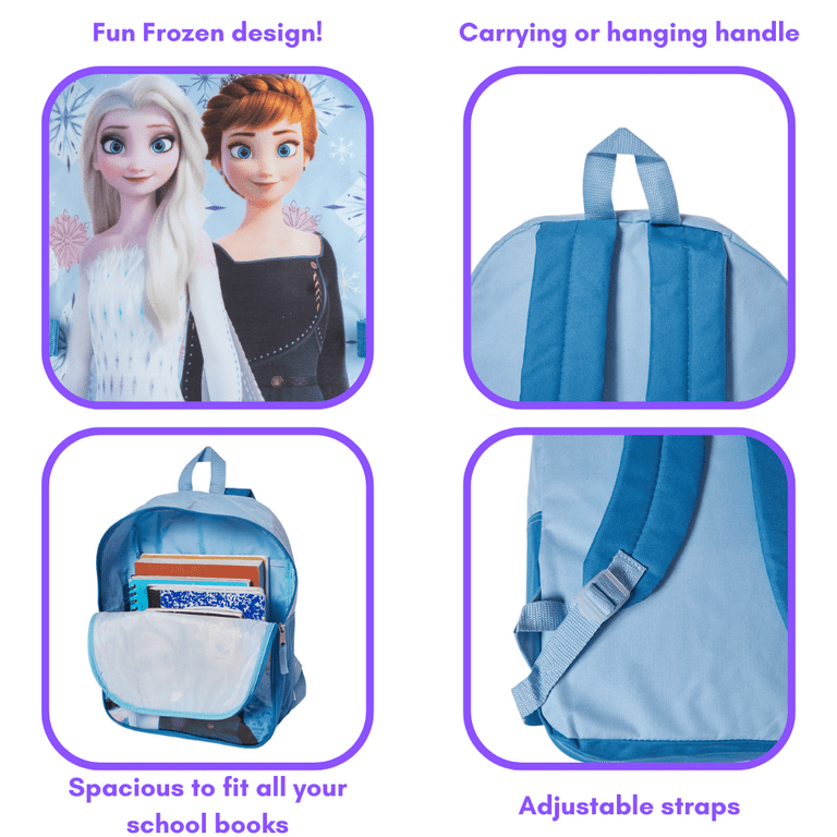 Disney Frozen Girls Backpack with Lunch Box and Calculator 7 PC Set, Girl's, Size: 16, Blue