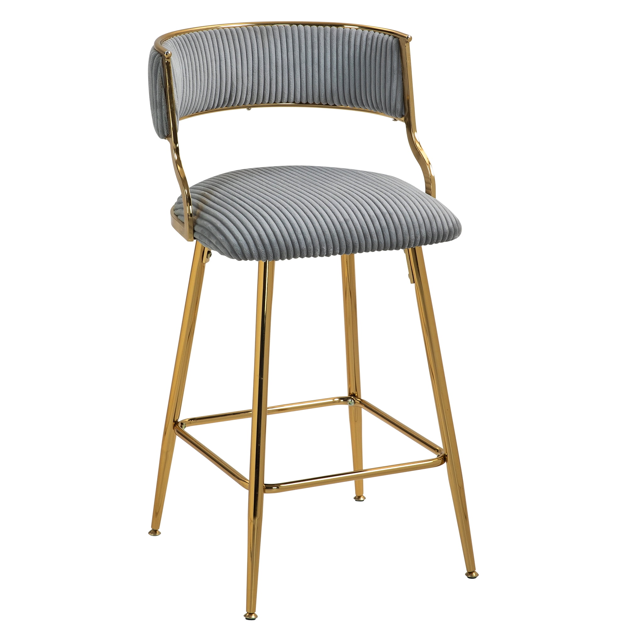 Peispie 25" Counter Height Bar Stools Set of 4, Modern Corduroy Barstools with Low Back and Gold Metal Legs, Padded Kitchen Island Chairs with Footrest for Home Bar, Grey