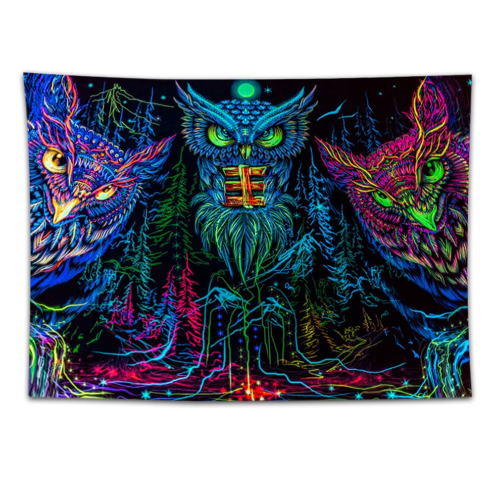 Psychedelic Four Seasons Owl Tapestry Moon Phase Wall Hanging Bedspread Cover 