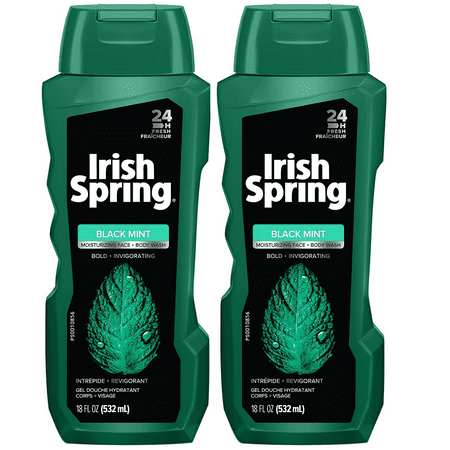 Irish Spring, Body Wash Black Mint, 18oz,.(2 Pack Bundle)