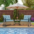 thumbnail image 3 of 3 Pieces Patio Outdoor Conversation Set, Patio Furniture Bistro Set with 2-Tier Coffee Table, PE Wicker Rocking Chairs with Blue Cushions for for Backyard Porch Poolside, 3 of 9