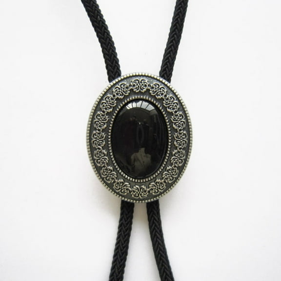 Vintage Style Black Agate Stone Celtic Bolo Tie With Sky Systems Fiber Rope