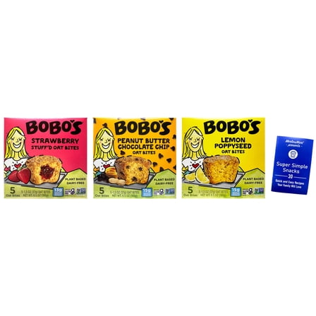 Bobo's Oat Bites - 3 flavors - 1 each: Peanut Butter Chocolate Chip, Lemon Poppyseed, Strawberry Stuff'd (6.5 oz)   MerlinsMart Zine