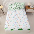 thumbnail image 4 of Manfei Lovely Stars Zipper Full Size Comforter Sets with Fitted Sheet and 2 Pillowcases,Cute Cartoon Theme Zipper Bedding Set,White Green,Colorful Stars Reversible,4pcs, 4 of 8