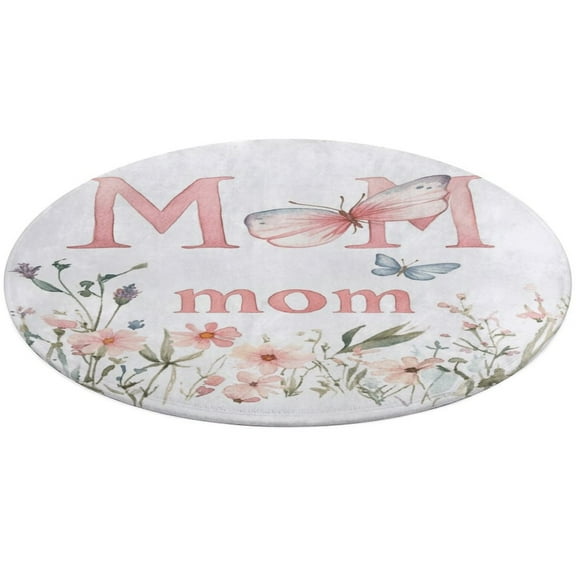 Happy Mother's Day Washable Round Rug -Circle Area Rugs for Nursery Bedroom, Vintage Non Slip Non Shedding Low Pile Carpet for Living Room Coffee Table Entryway