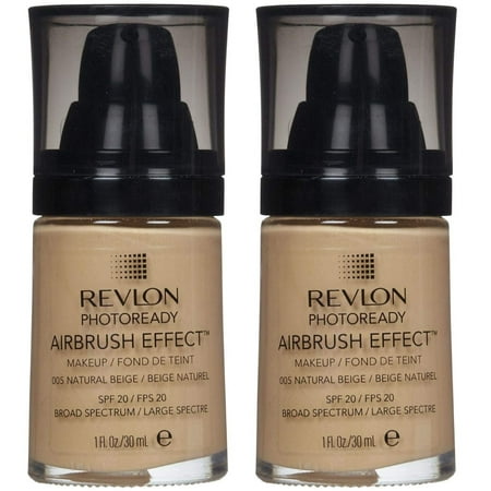 Revlon Photoready Airbrush Effect Makeup Foundation Natural Beige #005 (Pack of 2) + Makeup Blender Stick, 12 (Best Foundation Stick Makeup)