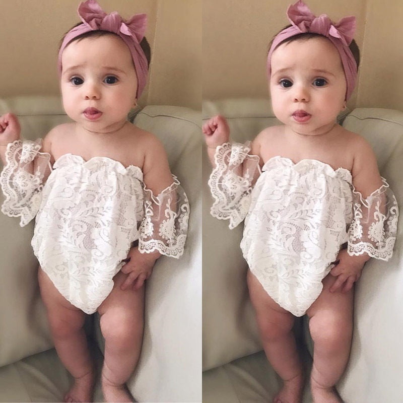 Baby Girl Bodysuit Short Sleeve Flowers Romper Lace Jumpsuit  Outfits Clothes 