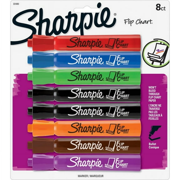 Sharpie Flip Chart Marker - Bullet Marker Point Style - Assorted Water Based Ink - 8 / Pack | Bundle of 2 Packs