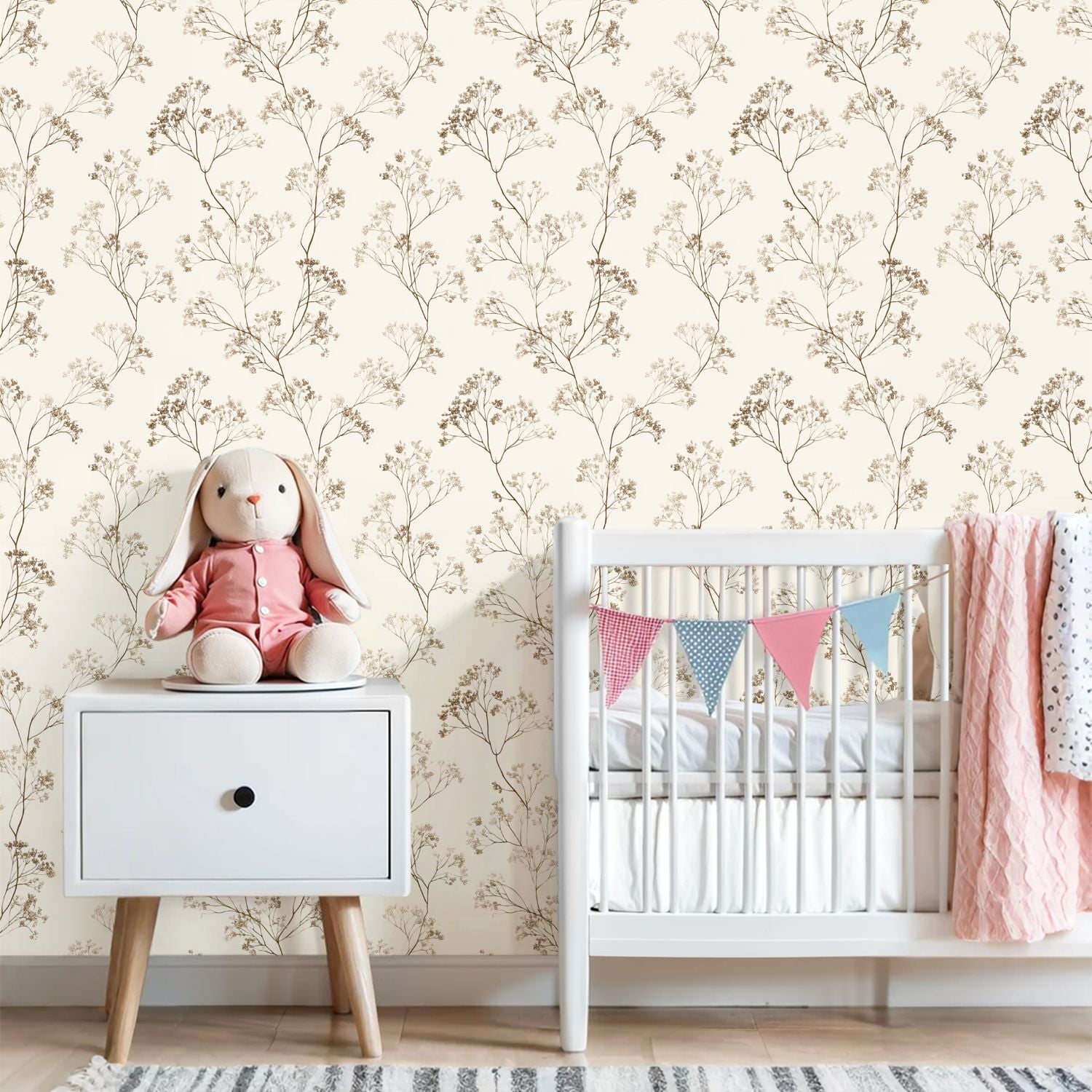 Peel and Stick Wallpaper Botanical Floral Delicate Line Art Earthy Tones Wall Mural 23.6in x 9.8ft Self Adhesive Removable Wall Paper Renter Friendly Wallpaper for Nursery Bedroom Cabinets