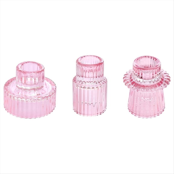 Taper Glass Candlestick Holders Candle Holders for Table Centerpieces, Wedding Decor and Party C,3 x candlestick,Pink