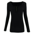thumbnail image 4 of Miluxas Women Long Sleeve Tops Casual Ribbed Basic Cami Top Slim Henley Button Blouse Solid Shirt Black 4(S), 4 of 6