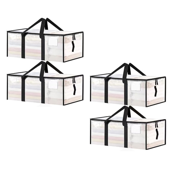 Meikd 4-Piece Extra-Large, Heavy-Duty Clear Plastic Moving Bags & Storage Containers with Zippers, Ideal for Moving and Storage