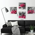 thumbnail image 5 of Hot Pink Wall Art Pink Flower Pictures Wall Decor for Couple Bedroom Living Room Black and White Grey Background Canvas Prints Rustic Floral Love Theme Paintings Artwork Home Decoration 16x16 4Pcs, 5 of 6