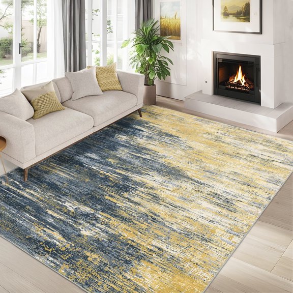 HOMERRY Abstract Print Non Slip Area Rug 8' x 10' for Living Room Washable Indoor Carpet, Gray Yellow
