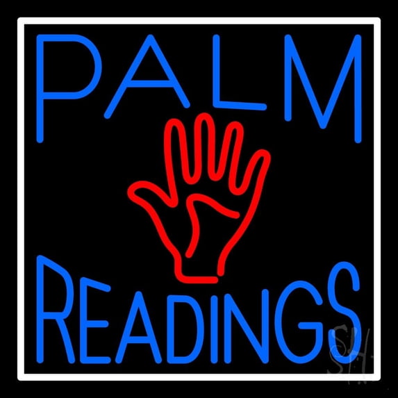 Blue Palm Readings With Red Palm LED Neon Sign 24" Tall x 24" Wide - inches Black Square Cut Acrylic Backing, with Dimmer - Bright and Premium built indoor LED Neon Sign for Storefront.