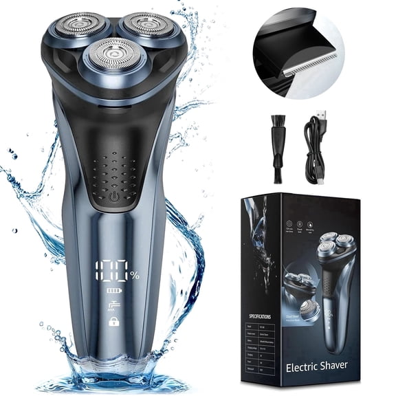 Nogroa Electric Shavers for Men, IPX7 Waterproof Cordless Razor with Cleaning Brush, Portable Rechargeable Electric Rotary Beard Trimmer for Home Travel